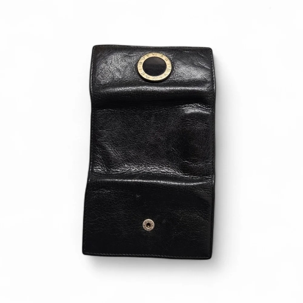 Bvlgari Colore Calf Leather Key Holder Wallet In Black And Gold